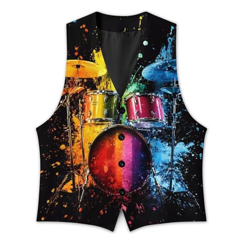 Colorful Drum Mens Slim Fit Suit Vest Dress Waistcoat Casual Business Vest3