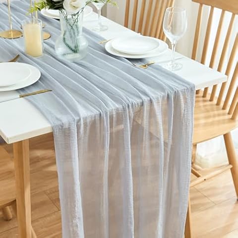 Putros Cheesecloth Table Runner Dusty Blue 10FT Valentine's Day Boho Gauze Cheese Cloth Table Runners 120 Inches Long Rustic Sheer for Centerpiece Home Party Wedding Baby Shower Spring Easter Decor Cover