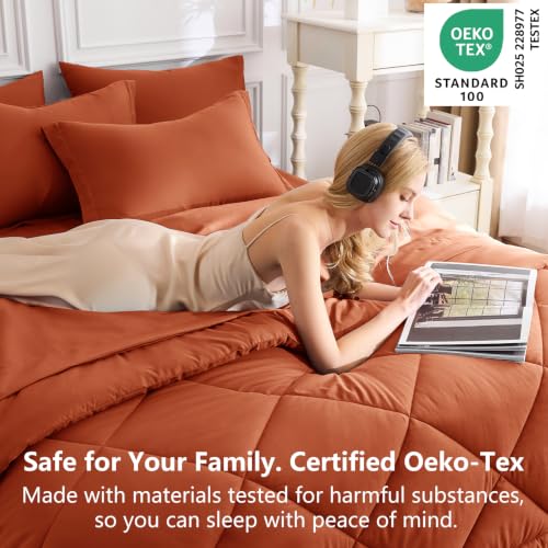 Image of CozyLux King Size Comforter Set Burnt Orange - 7 Pieces Bed in a Bag King, Luxury Soft Bed Set for All Seasons, Bedding Set with Down Alternative Comforter, Sheets, Pillowcases & Shams, Terracotta