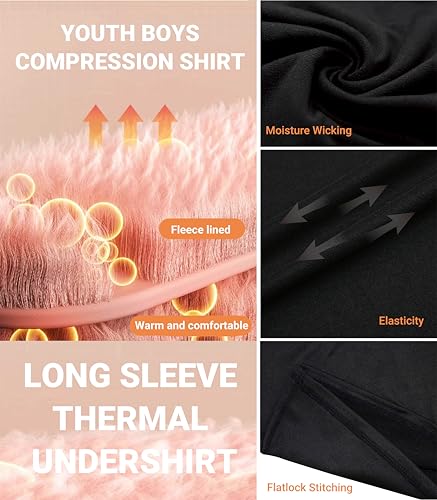 Youth Boys' Compression Shirt Long Sleeve Thermal Undershirt，Fleece Base Layer Athletic for Baseball, Football4