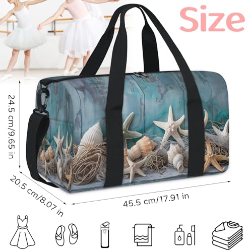Seashell Blue Wooden Beach Travel Duffel Bag for Women and Men, Sport Tote Gym Bag Carry on Weekender Overnight Bags2