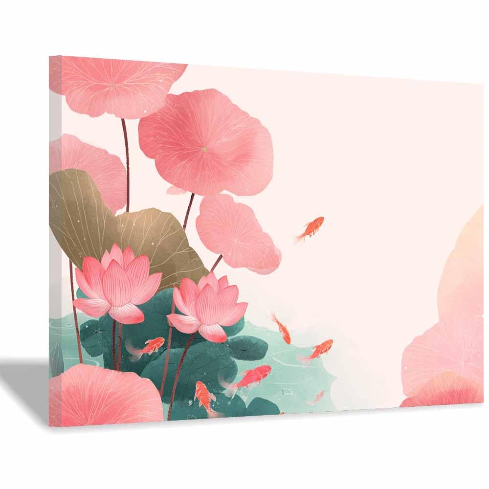 ZAMAEIU Nature Landscape Picture Lotuss Painting Large Modern Scenic Painting, for Living Room Bedroom Bathroom Dinning Room Home Office Wall Decor(pink)-50x70cm Framed