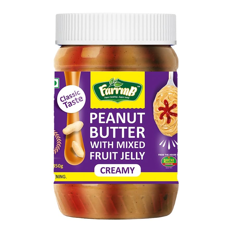 FarrmB Peanut Butter with Mixed Fruit Jelly, Creamy | Classic PB&J Spread (12g Protein) (350g, 1)-image-48