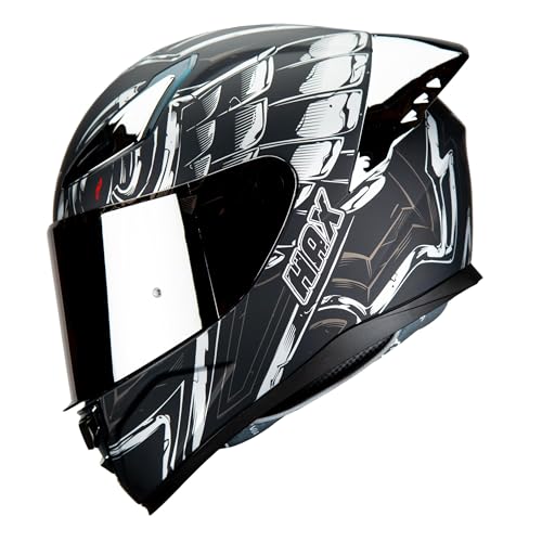Image of HAX Onix Full Face Motorcycle Helmets DOT Approved, Pinlock Ready & Intercom Slot , Motorbike Powersports Street Racing for Men Women(Pharaoh Matte Blk-SLV, S)