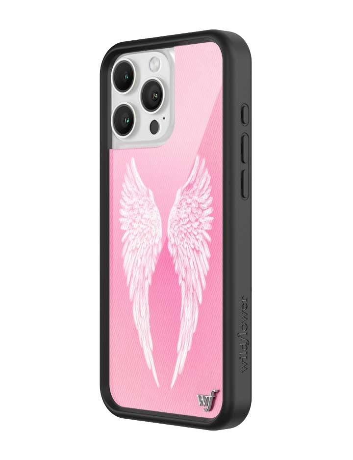 Image of Wildflower Cases - Compatible with iPhone 16 Pro Max | Protective Black Bumper, 6.5ft Drop Test Certified, Women Owned Small Business | Pink White Wings Aesthetic Trendy | Angel Baby