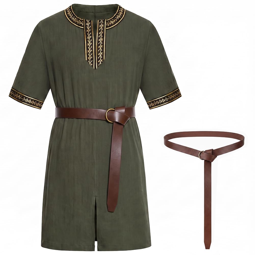 AYBUY Men's Medieval Viking Pirate Costume, Renaissance Pirate Tops, M