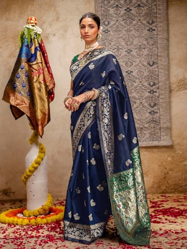 Image of SIRIL Women's Paithani jacquard Silk Saree |Chandrakor Paithani jacquard Saree With Unstitched Blouse Piece