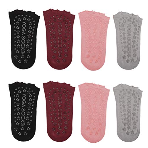 Pengxiaomei 4 Pairs Non Slip Pilates Socks,Yoga Socks for Women, Women's Yoga Socks with Toes, Clasped Pilates Socks for Ballet Pilates Barre Dance3