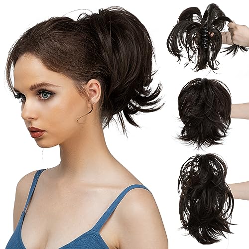 CJL HAIR Claw Clip Short Ponytail Hair Extensions Bendable Metals Messy Bun Hair piece Straight Fake Hairpieces