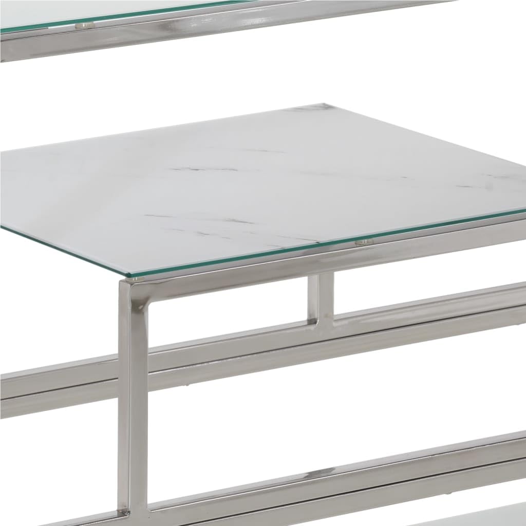 Stolik konsolowy, srebrny, stal szlachetna z blatem ze szkła hartowanego o wyglądzie marmuru, 110 x 35 x 70 cm, stół do przedpokoju, stolik do odkładania do salonu, przedpokoju i sypialni