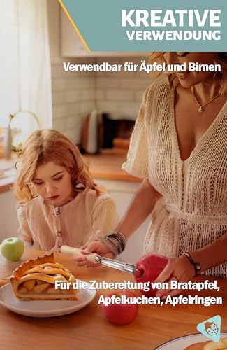 Foto von Menz Apfelentkerner - Apfelausstecher mit 8 cm Edelstahl Klinge Ø 1,5 cm, Apfelstecher mit handlichem Holzgriff, Apfelkernausstecher für Bratäpfel und zum Backen, Apfel Entkerner