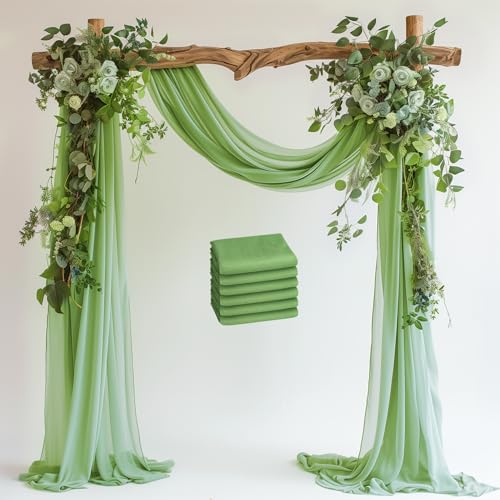 Xiomot Wedding Arch Draping Fabric 6 Panels Sage Green Sheer Backdrop Drape