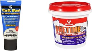 DAP Plastic Wood All Purpose Latex Wood Filler, White, 6 Oz (7079800585) & Red Devil 0542 ONETIME Lightweight Spackling, 1/2 Pint, White, 8 Ounce