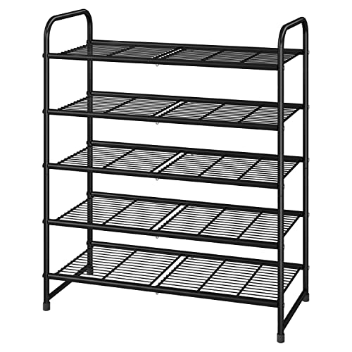 Ekisemio 5 Tier Stackable Shoe Rack, Expandable & Adjustable Shoe Organizer Storage Shelf, Wire Grid, Black #TOP4