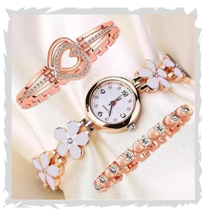 Image of FROZIL Analog 3 Different Color Flowered Dial Watch and Bracelet for Womens and Girls Combo Watches for Women and Girl Pack of 3