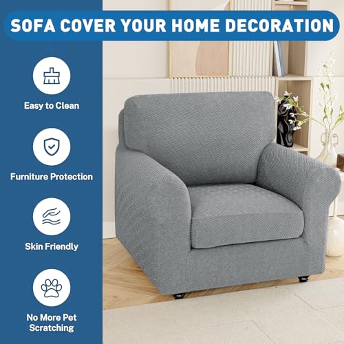 XINEAGE Couch Cushion Covers Seat Cushion Cover Thick Stretch Sofa Slipcovers 1 Piece Individual Couch Covers with Elastic Bottom(Single Seat Cushion/Backrest,Light Grey)