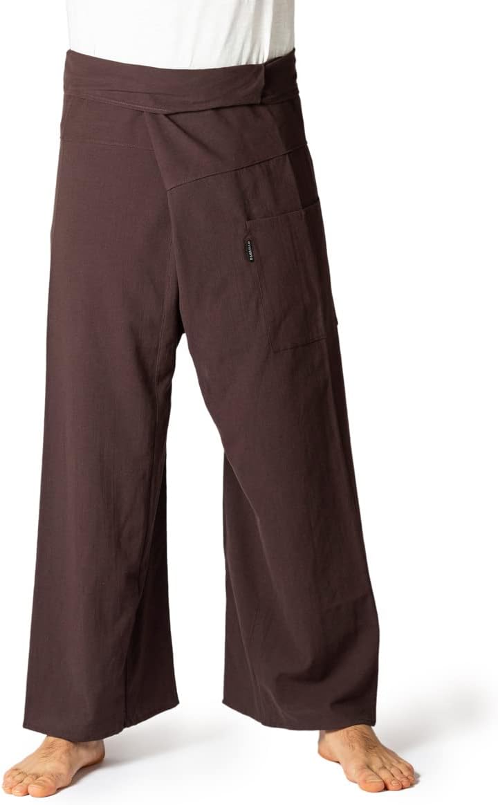 Thai Fisherman Pants Cotton for Women & Men - Unisex Thai Wrap Trousers with Adjustable Fit in 2 Lengths - Ideal as Yoga Pants or Martial Arts Trousers