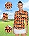 Women's Half Zip Polo Shirt 3/4 Sleeve Workout Top Quick Dry Athletic Shirt Ladies Running T Shirts (Orange Argyle-128,XX-Large)