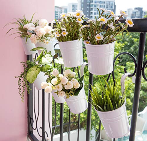 Dahey 10 Pcs Hanging Flower Pots Metal Iron Bucket Planter For Railing Fence Balcony Garden Home Decoration Flower Holders With Detachable Hooks, White, 4 Inches #TOP1
