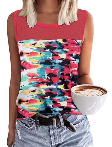 KISSMODA Womens Flora Print Tank Tops Ribbed Summer Shirt Sleeveless Summer Casual Women Blouses(S-3XL)