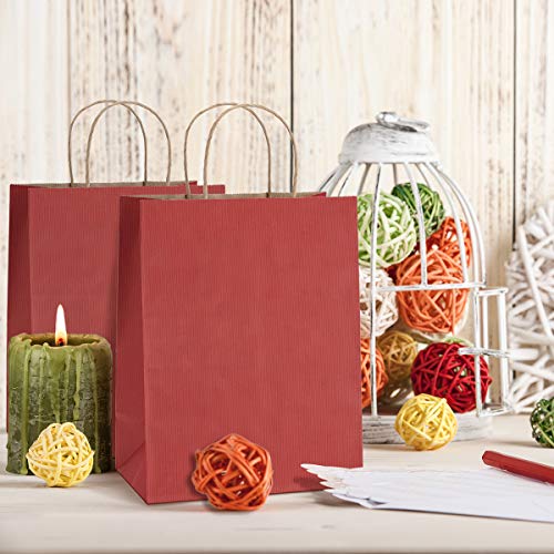 Bagdream Gift Bags 8X4.25X10.5 100Pcs Paper Bags Shopping Bags Kraft Bags Retail Bags, Red Stripes Paper Bags With Handles Bulk, Recycled Paper Gift Bags #TOP2