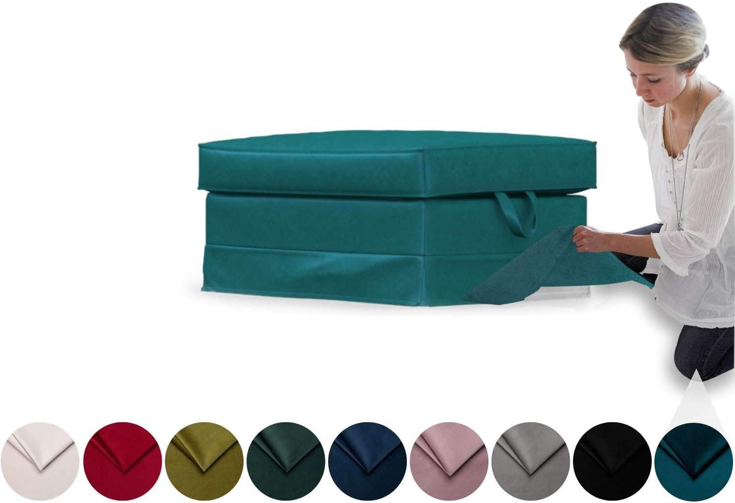 comfortly Cover for Ektorp Ottoman Footstool, Replacement Slipcover, Heavy Duty 2 pcs Cover, Soft Durable Washable Pet-Friendly Fabric, Easy to Clean & Replace (Tiffany - Peacock)