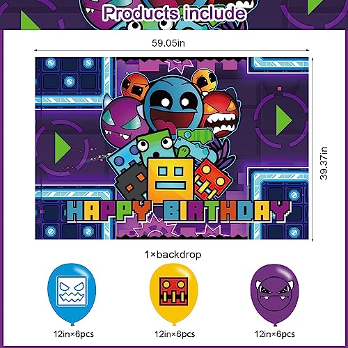 Image of Geometry Aesthetic Dash Birthday Party Backdrop,Geometry Aesthetic Dash Party Decoration,Cartoon Game Birthday Banner Shoot Photo Backgrounds Props for Boys and Girls Party 5x3ft