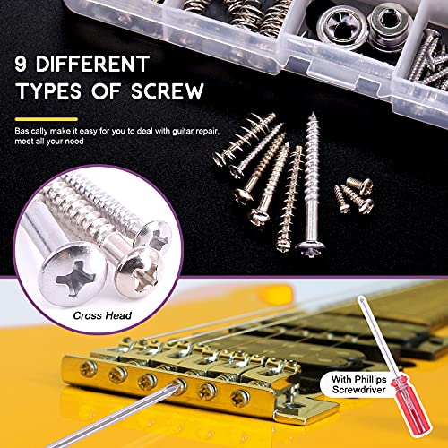 Swpeet 263Pcs Electric Guitar Screw Kit (9 Types) With Springs And Guitar String Winder, Screwdriver,Tweezers,0.75Mm Guita Pick For Electric Guitar Bridge #TOP4