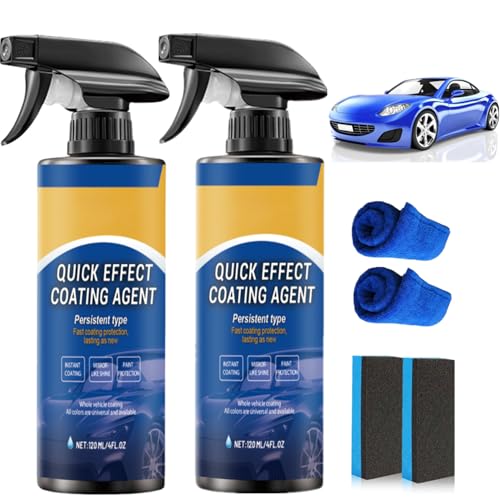 2Pcs Car Coating Spray,Advanced Car Quick-Acting Coating Agent Spray,Car Scratch Wax Polish Sprays Waterless Wash,Oil Film Emulsion Glass Cleaner(Sponge+Cloth)