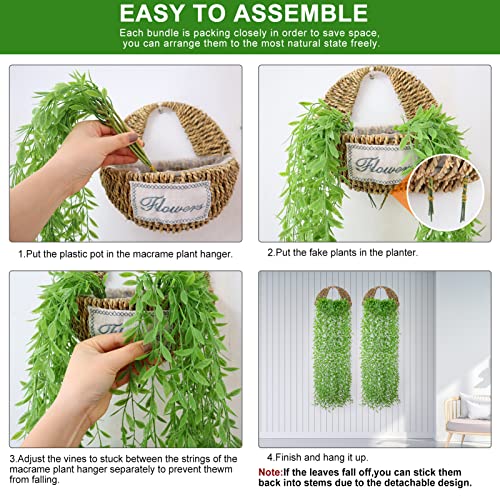 Elecxlink 2 Packs Artificial Hanging Plants With Woven Straw Flower Basket, Fake Ivy Vine Plastic Greenery For Wall Home Living Room Kitchen Office Patio Indoor Outdoor Decor (Green) #TOP2