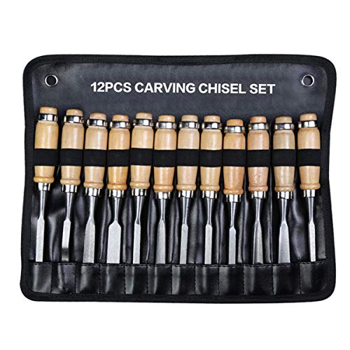 Leishent Wood Chisel Set High-Carbon Steel,Solid Wood Handle With Hammer Steel-End Cap For Woodworking, Carving,12-Piece Set #TOP13