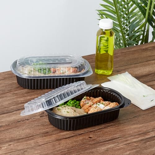 Image of Restaurantware-Chef 101 32 Ounce Meal Prep Containers, 100 Microwavable To Go Containers With Lids - Disposable, Freezable, Black Plastic Oval Food Containers, Pack Hot And Cold Food, For Takeaway