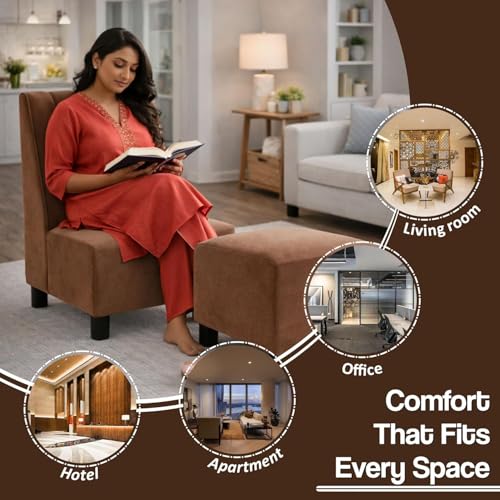 Image of Rosebell Sofa with Ottoman Combo One Seater Sofa Set with Matching Footrest for Living Room & Bedroom-Office - Brown Color
