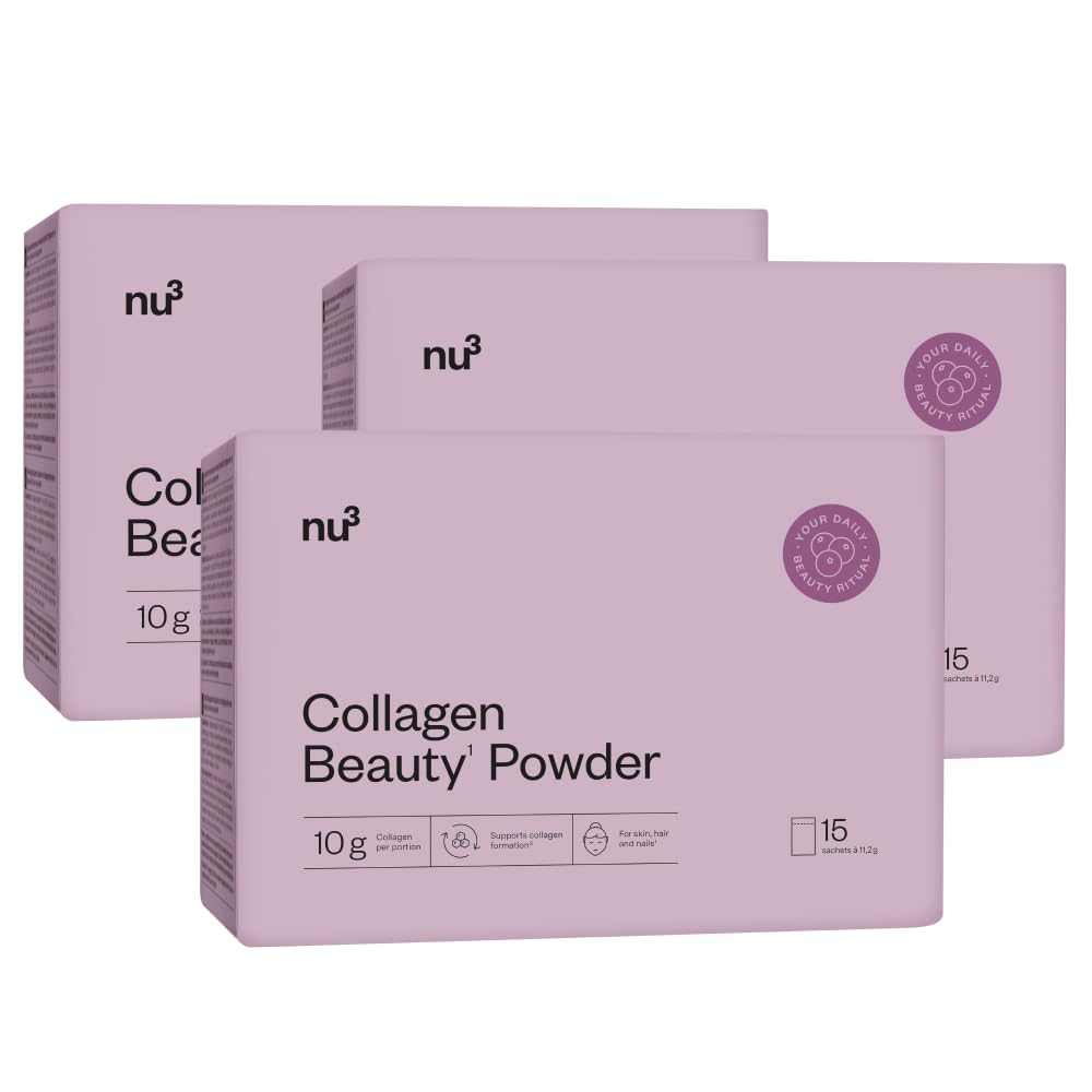 nu3 Collagen Beauty Powder - Kollagen-Pulver mit Biotin, Zink & Vitamin C für Haut, Haare & Nägel, Kollagen-Sachets, glutenfrei, laktosefrei, ohne Farbstoffe, fruchtiger Geschmack - 3x15 Beutel