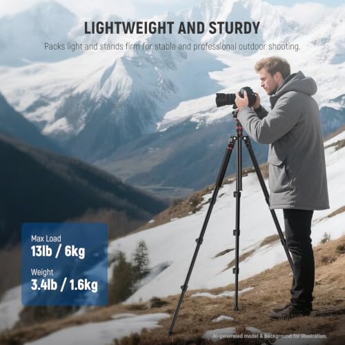 Image of NEEWER BASICS Camera Tripod Monopod, 77 inch Compact Lightweight Travel DSLR Video Stand 360 Ball Head, Arca Type QR Plate, Reversible Legs, Inverted Central Axis & 2 Cleaning Cloths, 13lb Max Load, TP08
