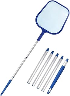 Pool Skimmer Net with Pole, Pool Net Fine Mesh Telescopic Pole Leaf Skimmer Mesh for Swimming Pool Leaf, Small & Large Debris Skimming