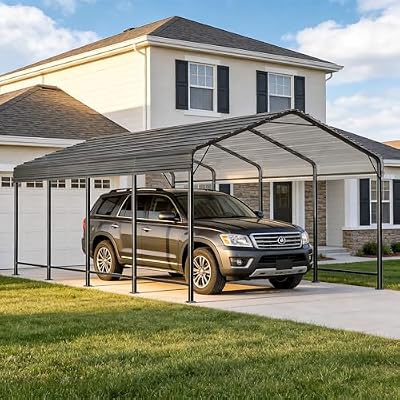 BETISEF 12x20 FT Metal Heavy Duty Carport, Car Ports Canopy with Reinforced Frame and All Weather Protection Galvanized Steel, Garage Shelter kit for Boat, Car, Tractor and Truck