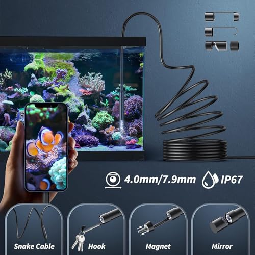 Image of Endoscope Camera boroscope Snake Flexible IP67 Waterproof Camera 3 in 1 Type C USB, V Type Port & 6 led Light with 2 mtr Length Cable for Android pc and Note Book (App USB Camera)