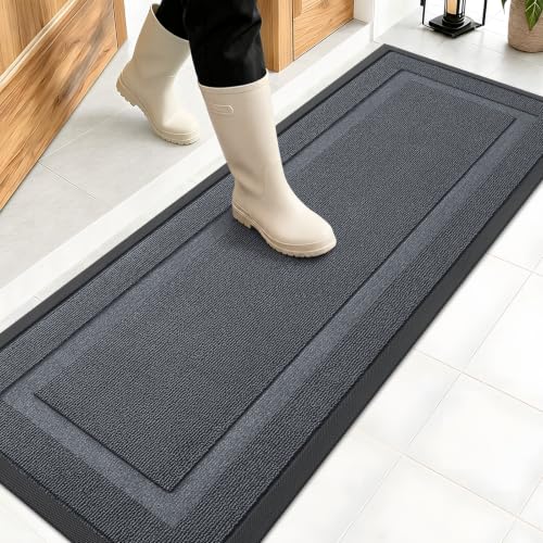 Image of OLANLY Front Door Mat Indoor Outdoor Entrance, Waterproof All-Season, All-Weather Doormat, Sturdy Natural Rubber, Low Profile, Easy Clean Patio Porch Entryway Mat, 47x17, Charcoal Gray