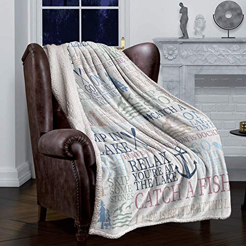 Edwiinsa Ultra Soft Reversible Throw Blankets 50" X 60" Nautical Anchor Lamb Cashmere Blankets For Bed/Couch, Lake Life Sailboat #TOP1