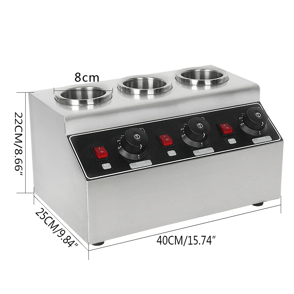 Elektryczny podgrzewacz do sosów, bufetu, pojemnik grzewczy do potraw ze stali nierdzewnej, ogrzewacz do butelek, 220 V, komercyjny podgrzewacz do sosów, 3 butelki 30℃-85℃