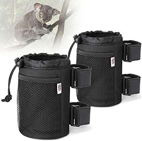 Kemimoto Cup Holder, Roll Bar Cup Holder for UTVs Wheelchair Scooter Walker Rollator Bike Golf Cart Boat Cup Drink Holder with Mesh Pockets and Sticky Straps, 2 Pack