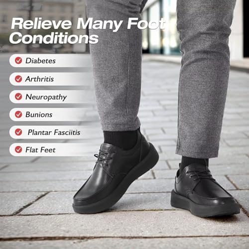 XPACS Men's Orthopedic Leather Dress Walking Shoes: Comfortable Plantar Fasciitis Arch Support Sneakers, Casual Business Work Adjustable Fit Orthotic Flat Feet Oxfords for Heel Foot Pain Relief3