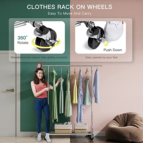 Raybee Clothes Rack, Heavy Duty Clothing Rack Load 460Lbs, Commercial Grament Rack Heavy Duty Rolling Clothes Racks For Hanging Clothes Rack, Collapsible ＆ Portable Clothes Rack With Wheels, Chrome #TOP2