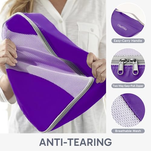 Image of ALL INCLUDED 10 Set Durable Packing Cubes for Suitcases,OlarHike Essentials for Travel, UPGRADED Anti-Tear Stitching, NEW Improved Luggage Packing Organizers for Travel Accessories (Purple)