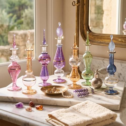 NileCart 4 in. Egyptian Perfume Bottles, Hand Blown, 6 Count - image 3