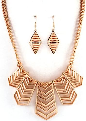 Goldtone Chevron Style Necklace and Earring Set