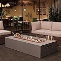 2-Piece Outdoor Propane Fire Pit Table Set – Premium Marble-Like MgO Finish, 56-Inch Gas Fire Table with Glass Wind Guard for Patio, Garden & Backyard, Includes Rain Cover & Lava Rocks