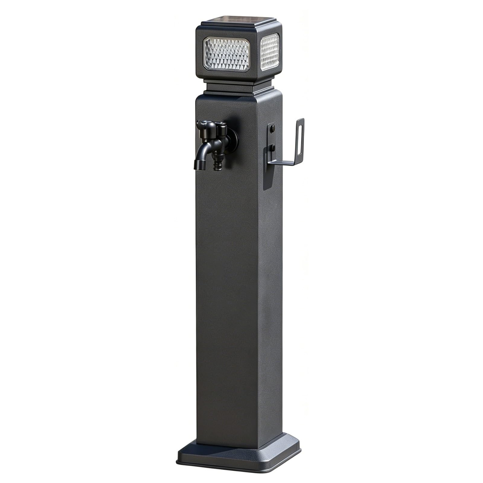 Yangllyj Black Stainless Steel Vertical Garden Water Column, Freestanding Water Hydrant With Solar Light, Dual Water Outlets And Hose Holder For Backyard Patio