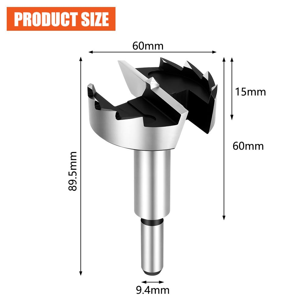 Flintronic 60mm Forstner Drill Bit, Carbide Steel Boring Hole Saw, Tipped Forstner Bit Hole Cutter - Image 2